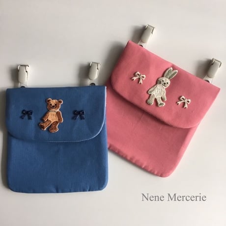 リボン/ネイビー/刺繍アイロンワッペン 2枚セット