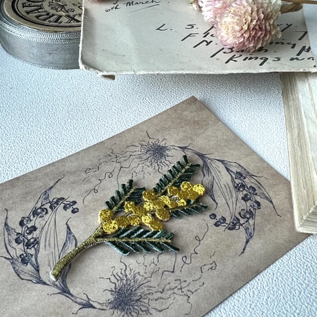 ミモザ/刺繍アイロンワッペン