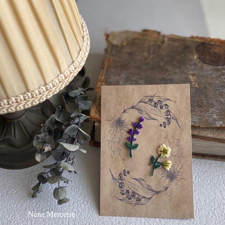 ワイルドフラワー/パープルクリーム/2枚セット/刺繍アイロンワッペン