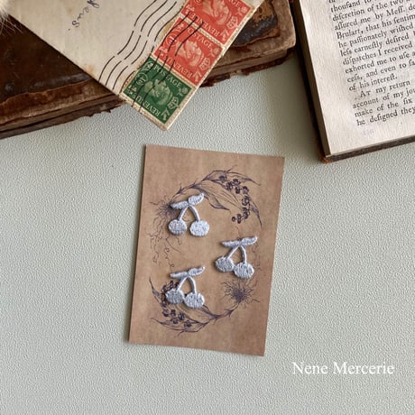 さくらんぼ/ブルー/3枚セット/刺繍アイロンワッペン