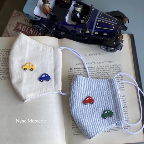 ミニカー/ブルー/2枚セット/刺繍アイロンワッペン