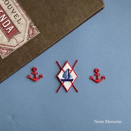 イカリ/レッド/ 2枚セット/刺繍アイロンワッペン