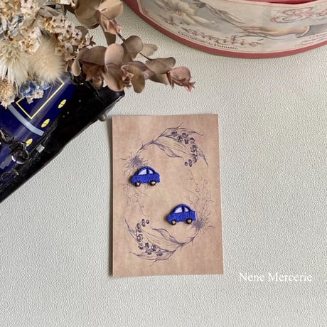 ミニカー/ブルー/2枚セット/刺繍アイロンワッペン