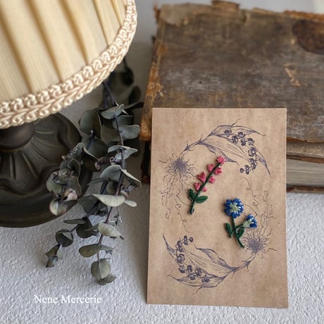 ワイルドフラワー/ピンクブルー/2枚セット/刺繍アイロンワッペン