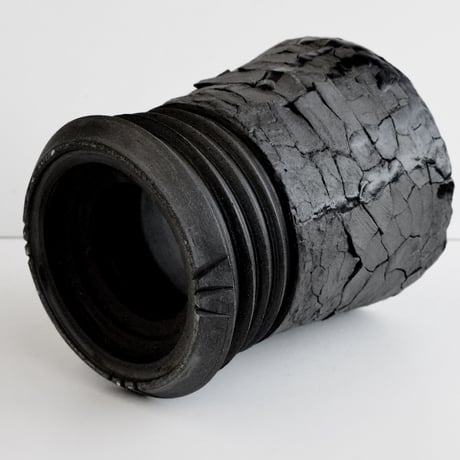 ＜ceramic pot ＞LOOP  Matt Gray type + crack+ drip_HY02
