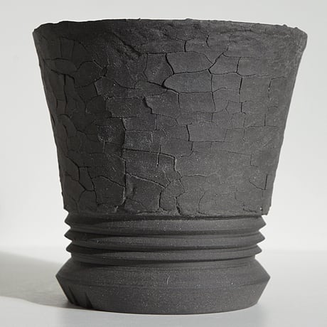 ＜ceramic pot ＞LOOP  Matt Gray type + crack_LY01