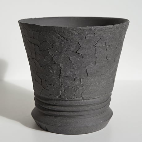 ＜ceramic pot ＞LOOP  Matt Gray type + crack_LY01