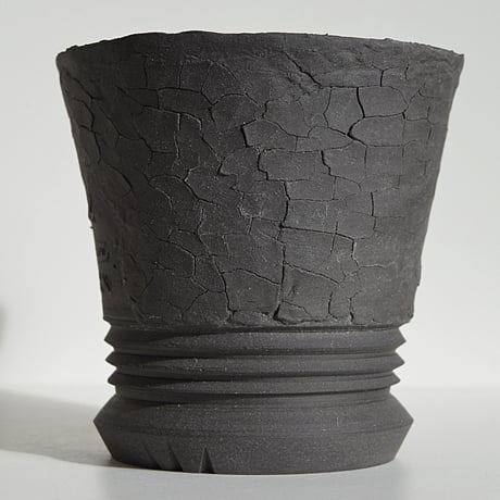 ＜ceramic pot ＞LOOP  Matt Gray type + crack_LY01