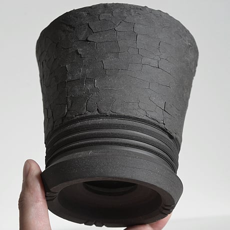 ＜ceramic pot ＞LOOP  Matt Gray type + crack_LY01