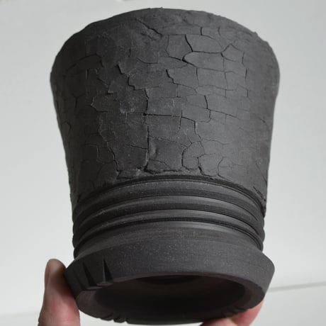 ＜ceramic pot ＞LOOP  Matt Gray type + crack_LY01