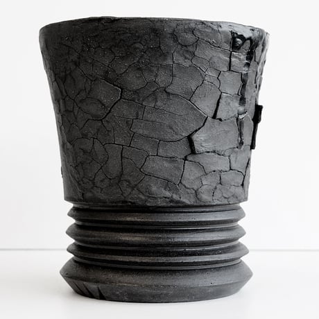 ＜ceramic pot ＞LOOP  Matt Gray type + crack+ drip_HY02