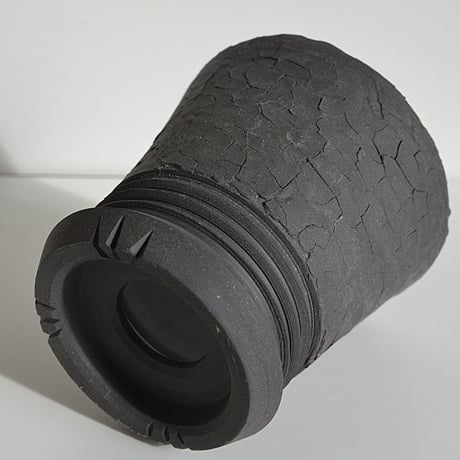 ＜ceramic pot ＞LOOP  Matt Gray type + crack_LY01