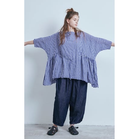 (g) グラム "GINGHAM GATHER RIBBON BLOUSE"