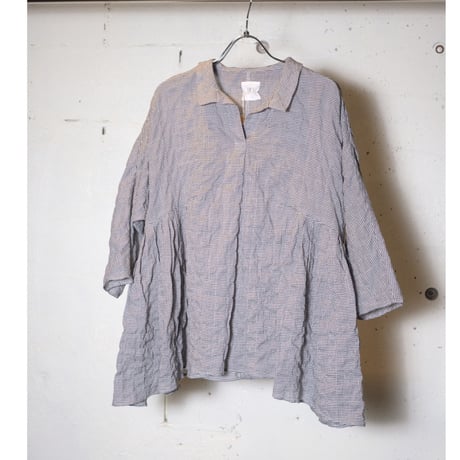 (g) グラム "STRIPE & CHECK SKIPPER GATHER TUNIC"