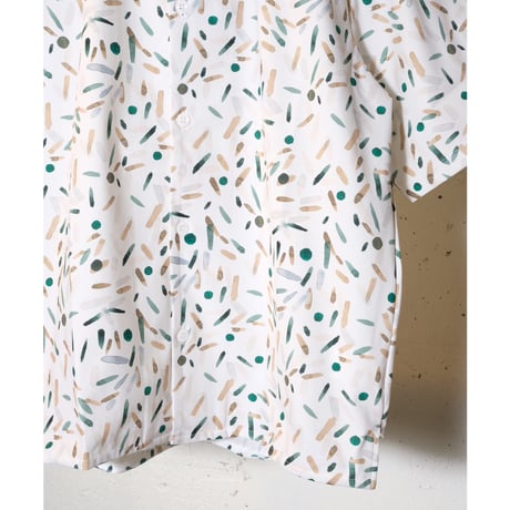 CURLY カーリー "TRICOT PRINT OPEN COLLAR SHIRT -setouchi olives-"