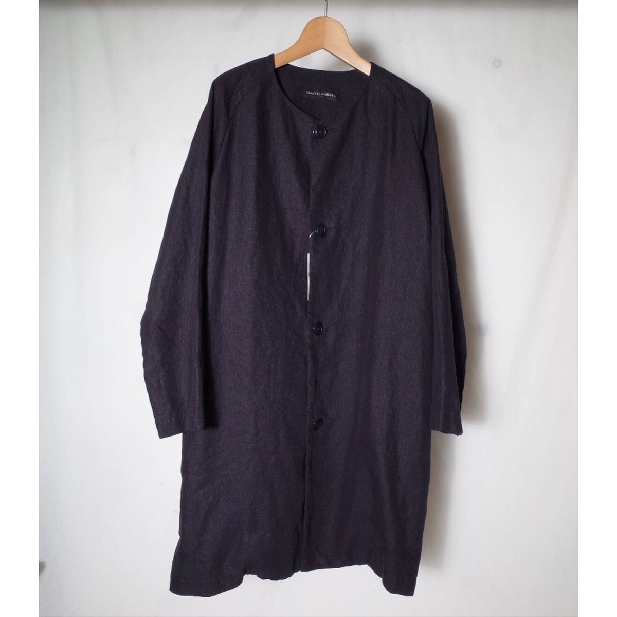 TRAVAIL MANUEL ウールコート ノーカラー　ラグラン袖　黒 TRAVAIL MANUEL｜ダブルクロス ネイプカラー コート 4008-same1-fn