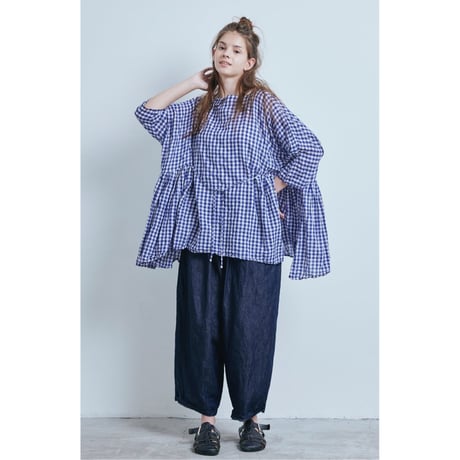 (g) グラム "GINGHAM GATHER RIBBON BLOUSE"