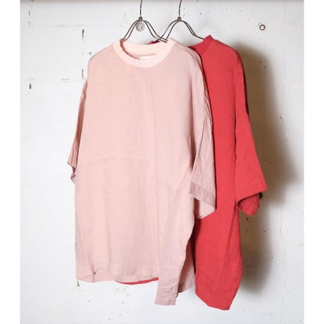 HARVESTY ハーベスティ　リネン半袖プルオーバー　Tシャツ　ピンク HARVESTY (ハーベスティ) 半袖プルオーバー フレンチリネン