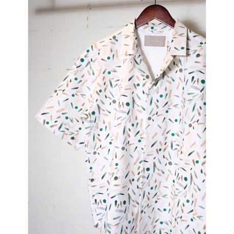 CURLY カーリー "TRICOT PRINT OPEN COLLAR SHIRT -setouchi olives-"