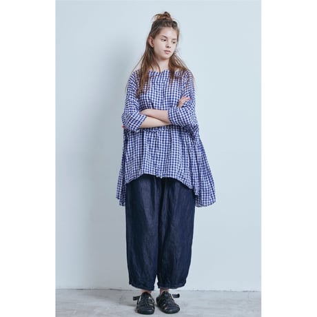 (g) グラム "GINGHAM GATHER RIBBON BLOUSE"