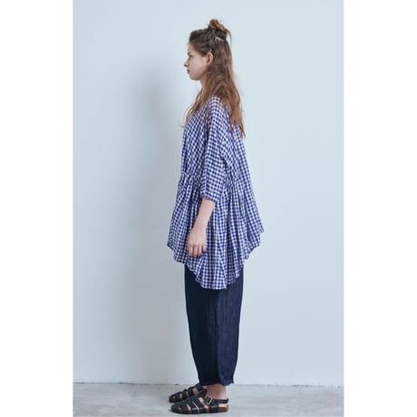 (g) グラム "GINGHAM GATHER RIBBON BLOUSE"