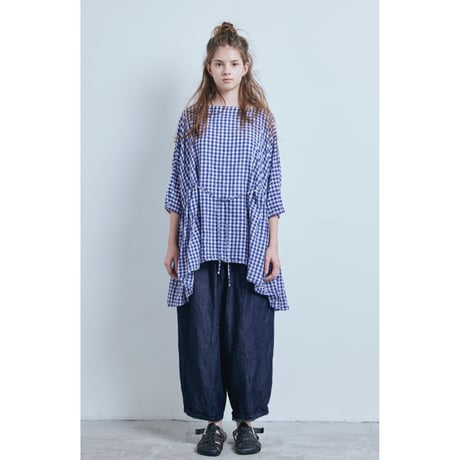(g) グラム "GINGHAM GATHER RIBBON BLOUSE"