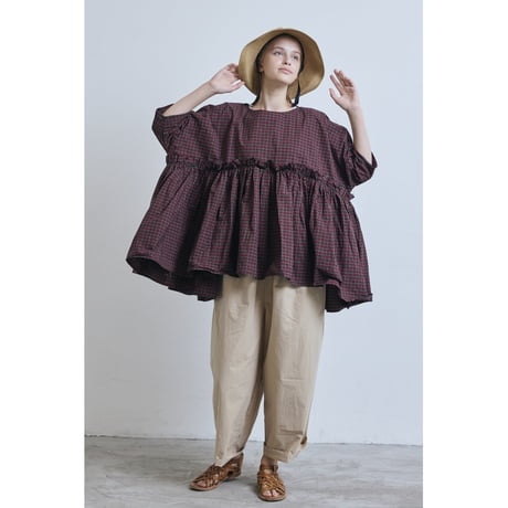 (g) グラム "CHECK GATHER TUNIC"
