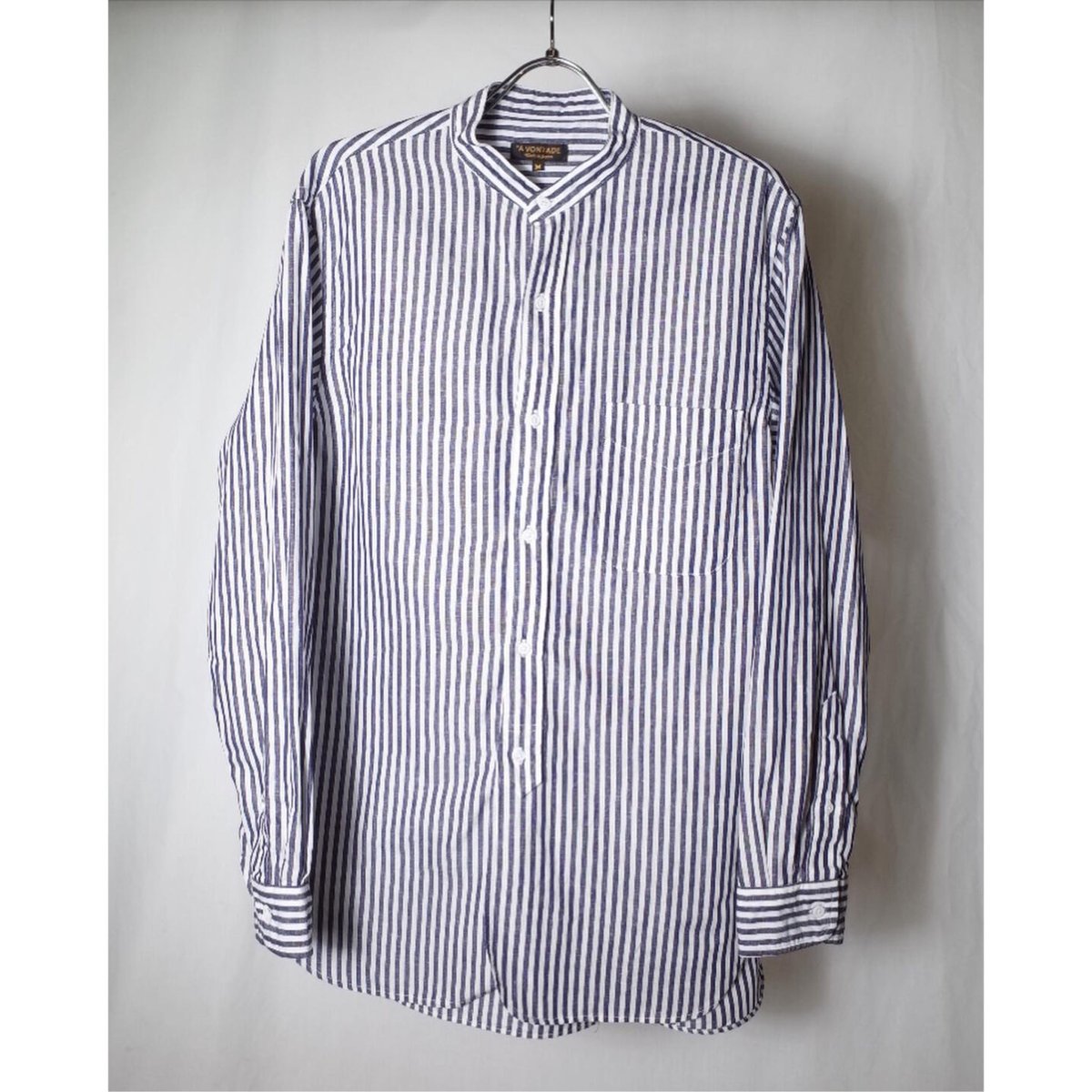 A VONTADE \"Banded Collar Shirts　三点セット Namu Shop - A Vontade Banded Collar Shirt - Navy Stripe