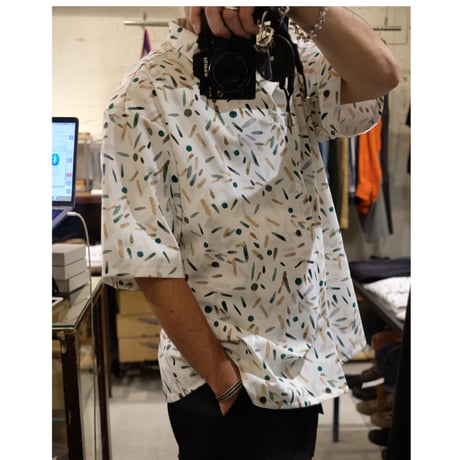 CURLY カーリー "TRICOT PRINT OPEN COLLAR SHIRT -setouchi olives-"