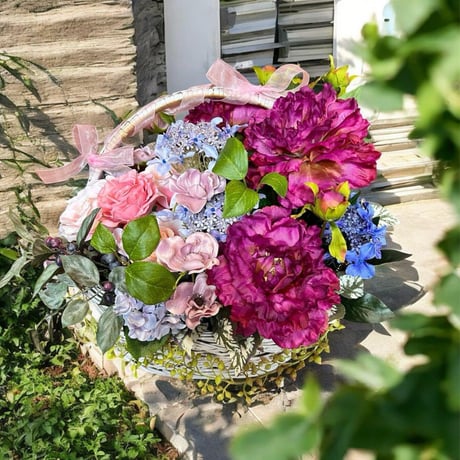 光触媒　人工観葉植物　ウォールグリーン　フェイクグリーン　盛り籠アレンジ4842