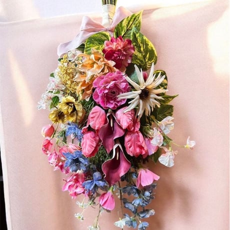 光触媒　観葉植物　ウォールグリーン　フェイクグリーン　桜とチューリップのスワッグ