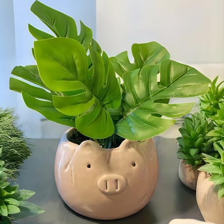 光触媒　人工観葉植物　ウォールグリーン　フェイクグリーン　豚陶器　オリーブ　モンステラ　バインリーフ