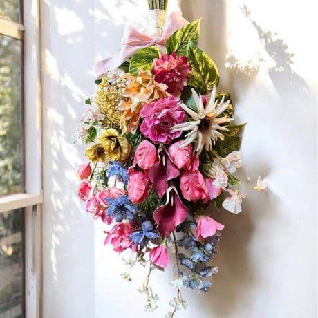 光触媒　観葉植物　ウォールグリーン　フェイクグリーン　桜とチューリップのスワッグ