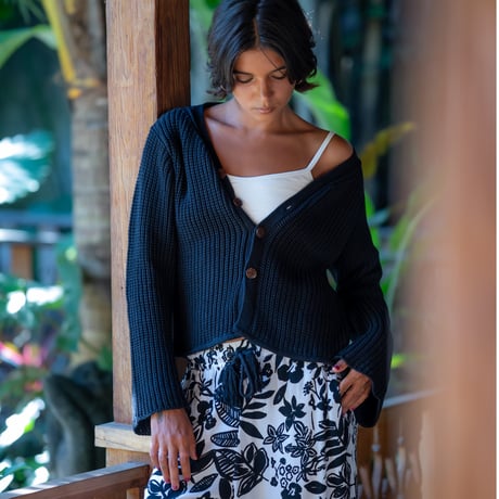 Cotton Knit Cardigan Black