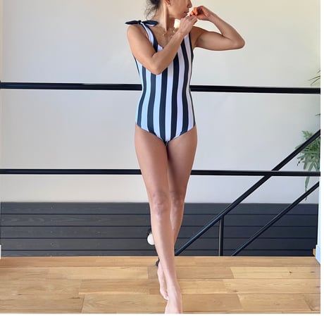 ♻️Econyl®︎　Reversible Ribbon One Piece　NeroStripe x Black