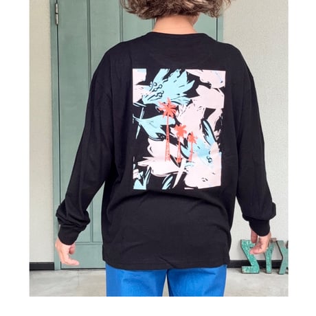 Bamboo Cotton Palm print Long T-shirt Black