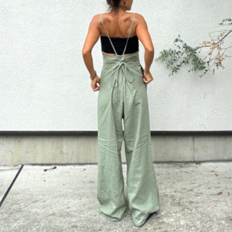 Linen x Viscose Salopette Matcha Milk | via Bella