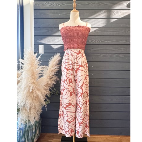 Rayon Ruffle Waist Wide Flare Pants  Shell Rhust