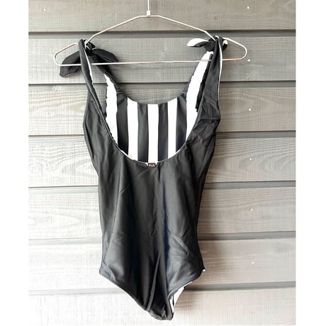 ♻️Econyl®︎　Reversible Ribbon One Piece　NeroStripe x Black