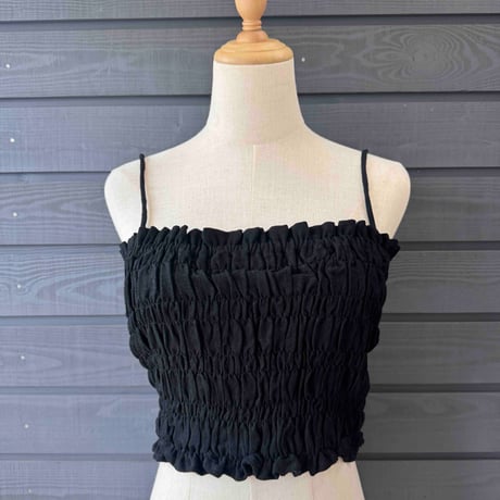 Linen Viscose Ribbon Cami Black