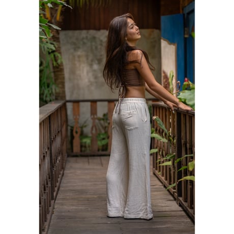 Linen Viscose Wide Flare Pants Kinari White