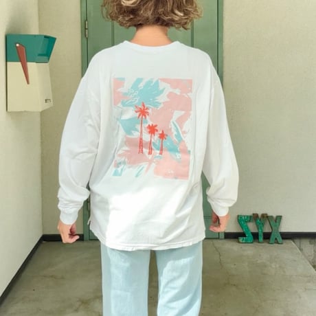 Bamboo Cotton Palm print LongT-shirt White