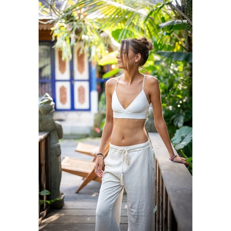 Linen Viscose Wide Flare Pants Kinari White