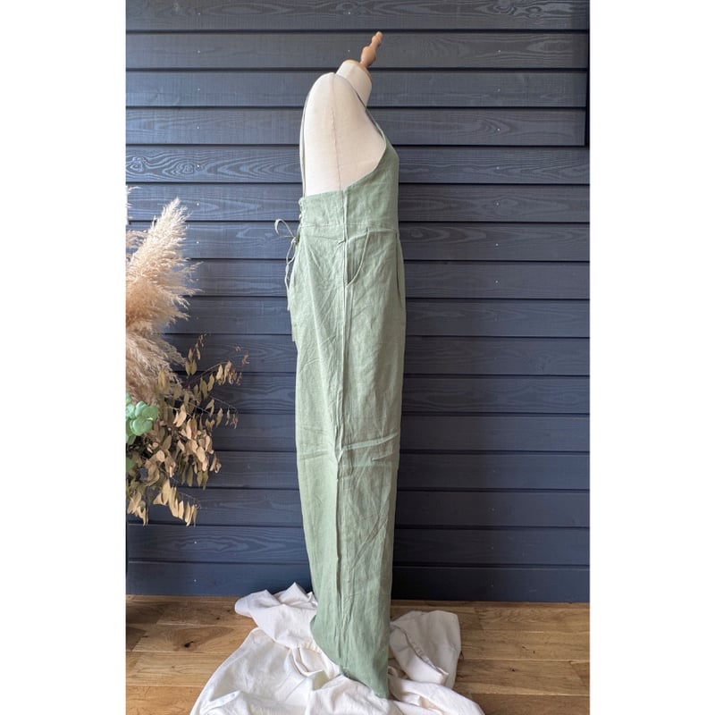 Linen x Viscose Salopette Matcha Milk | via Bella