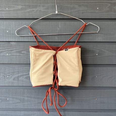 Shirring Bustier Top Reddish Brown