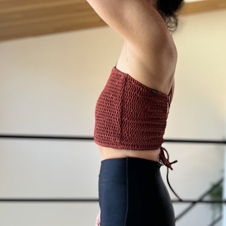 Shirring Bustier Top Reddish Brown