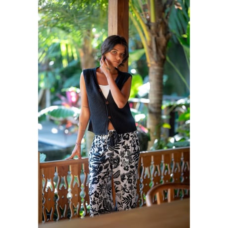 Rayon Wide Flare Pants Bali Flowers