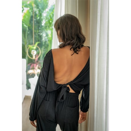 Bamboo Cotton Ribbon Top　Black