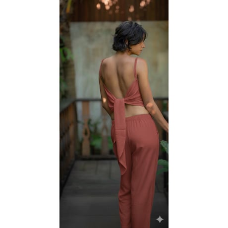 Linen Viscose Wide Flare Pants Rhust