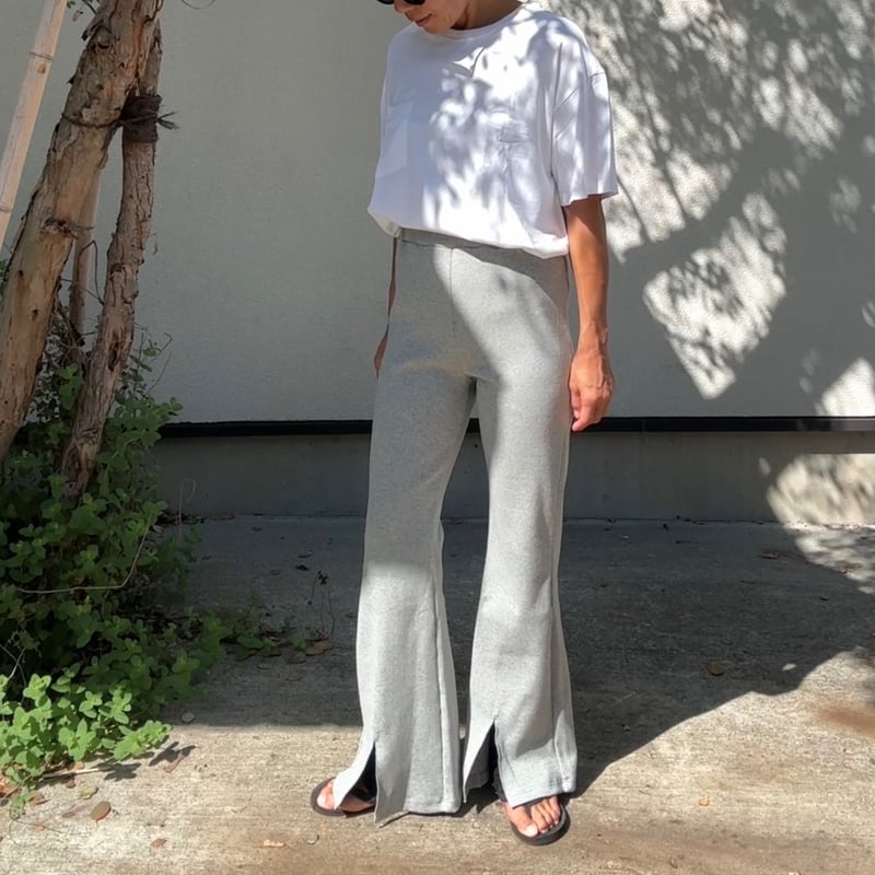 日本製 リブフレアパンツ Gray | via Bella
